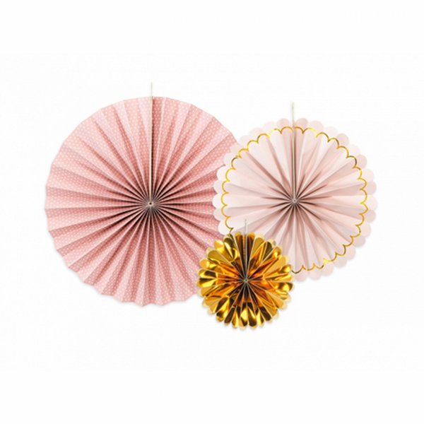Dekoratives Papierrosetten Set, rosa gold glänzend 3-teilig